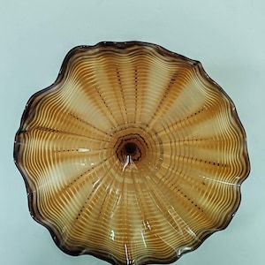 1PC Mundgeblasen Murano Glas Wandplatte D12 &quot;-Bernstein Gewellt