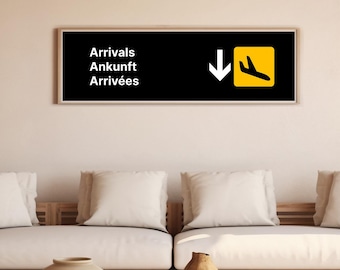 Llegadas y salidas del aeropuerto | Cartel de señalización del aeropuerto | Tablero del aeropuerto | Aeropuerto | Viajes | 100 x 30 cm | 50 x 70 cm