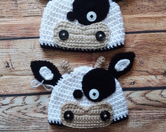 CROCHET PATTERN Black and White Baby Cow Hat Pattern Cow Hat Cow Beanie Dairy Cow Holstein Baby Photo Hat Photo Prop Instant Download PDF