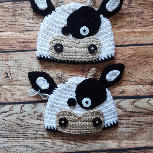 CROCHET PATTERN Black and White Baby Cow Hat Pattern Cow Hat Cow Beanie Dairy Cow Holstein Baby Photo Hat Photo Prop Instant Download PDF