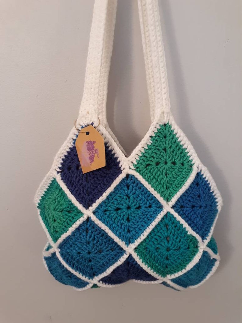Crochet Bag Granny Square Tote Bag Mothers Day Blue Green and - Etsy