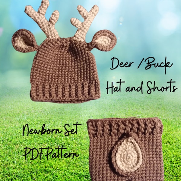 CROCHET PATTERN Deer/Buck Hat and Shorts Newborn Set Buck Set Deer Set Baby Photo Outfit Photo Prop Set Instant Download PDF Deer Outfit