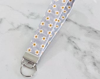Keychain Wristlet, Key Fob,  Key Wristlet, Fabric Keychain, Floral Keychain, Wristlet Keychain, Mini Keychain, Made in Canada - Periwinkle