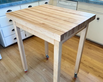 Butcher Block Kitchen Table in White Maple: Kitchen Island With Casters