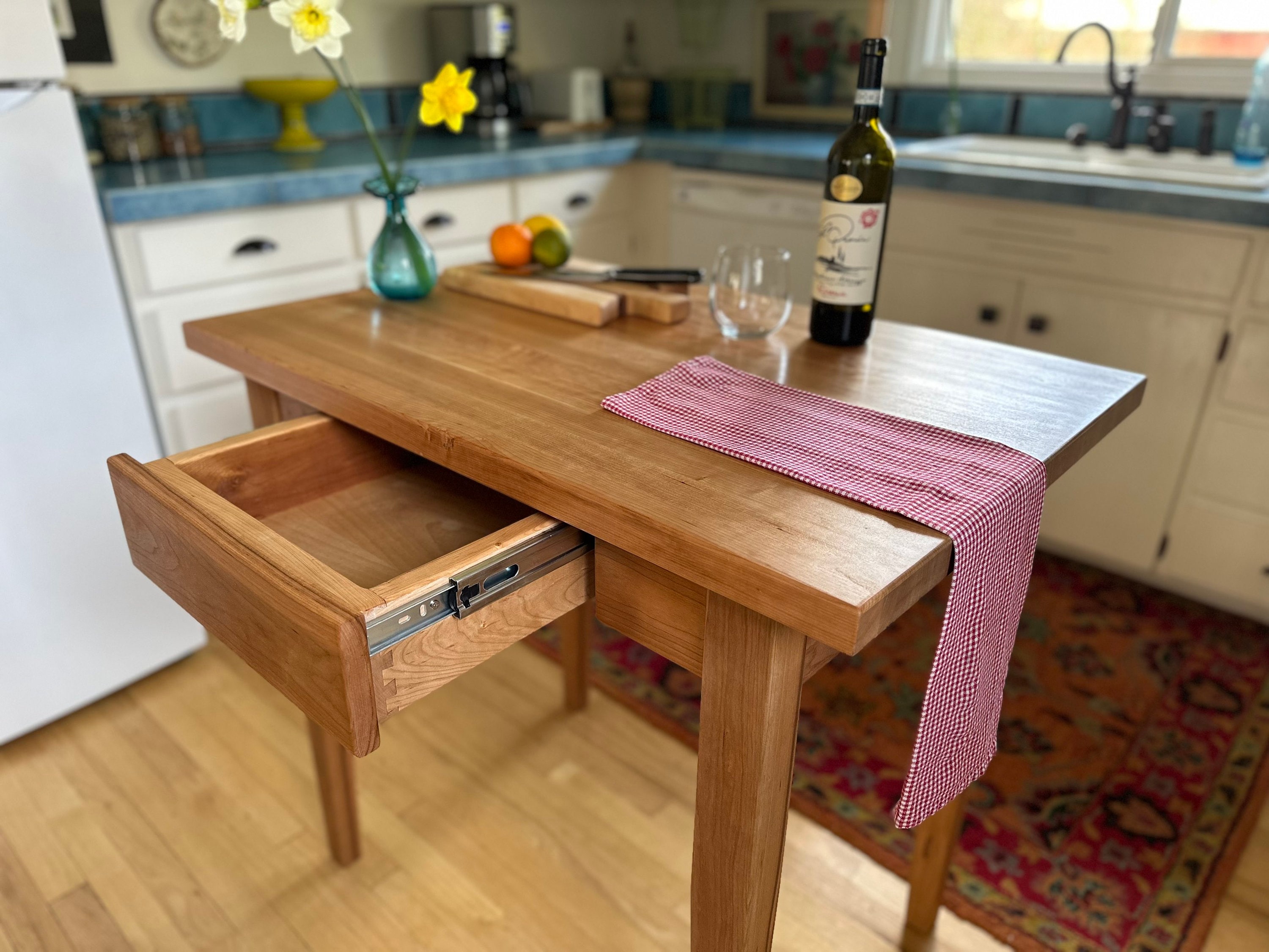 Cherry Hardwood Butcher Block Table | Kitchen Island | Serving Table | Kitchen Prep Table