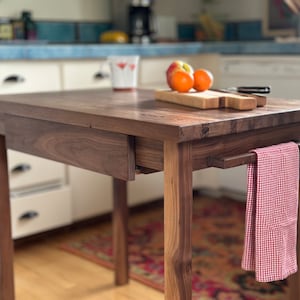 Black Walnut Butcher Block Table: Kitchen Island with Dovetailed Drawer and Towel Rack