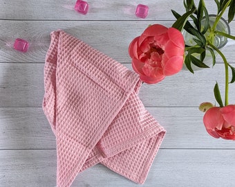 Large pink honeycomb tea towel