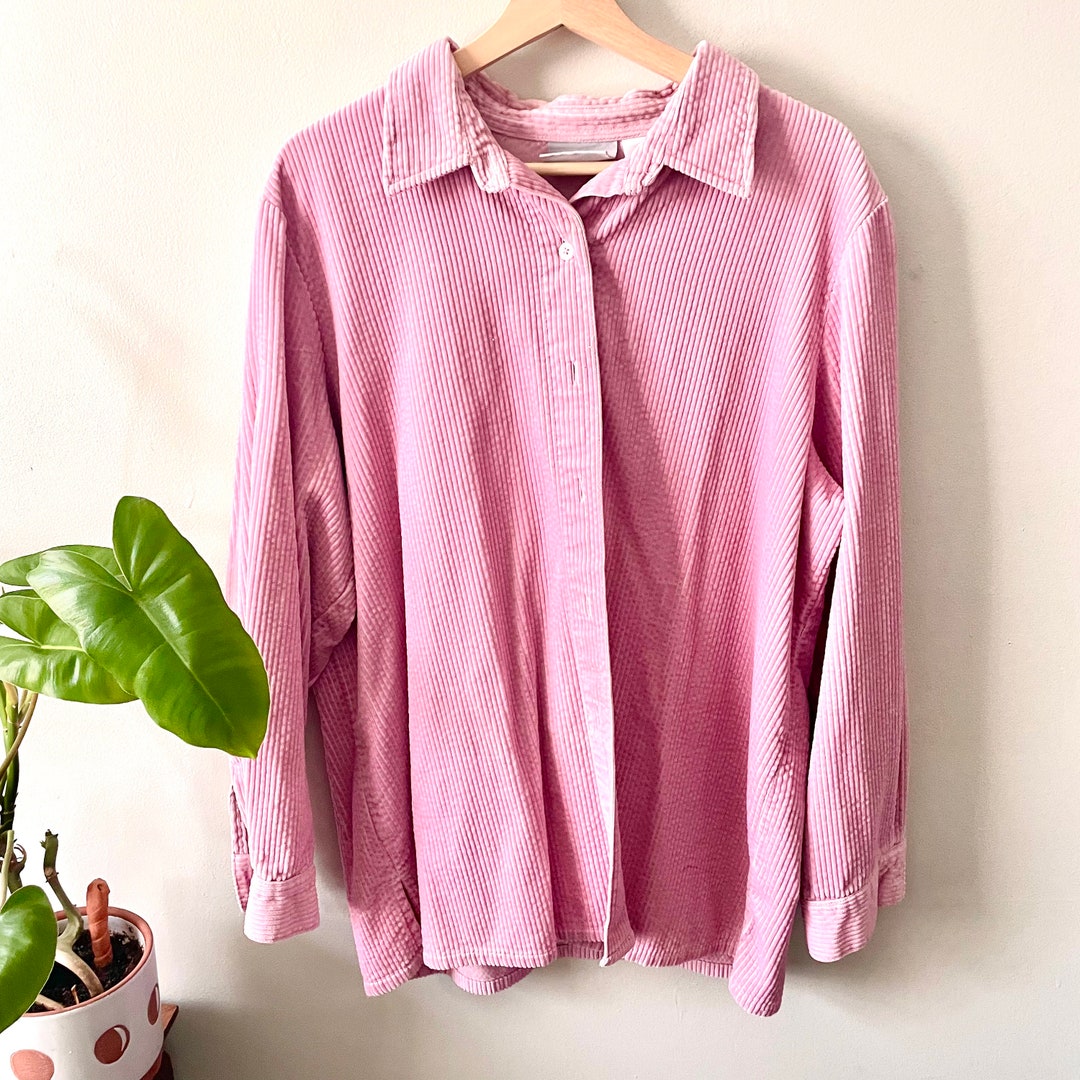 Large Vintage 90s Corduroy Pink Womens Jacket Shirt Shacket Wide Wale