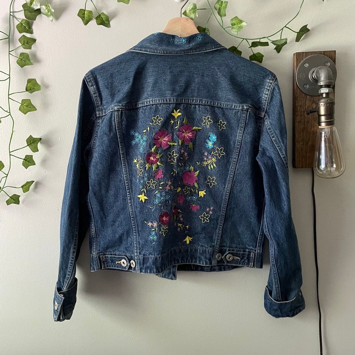 S Vintage 90s Liz Claiborne Denim Jacket Floral Embroidered - Etsy India