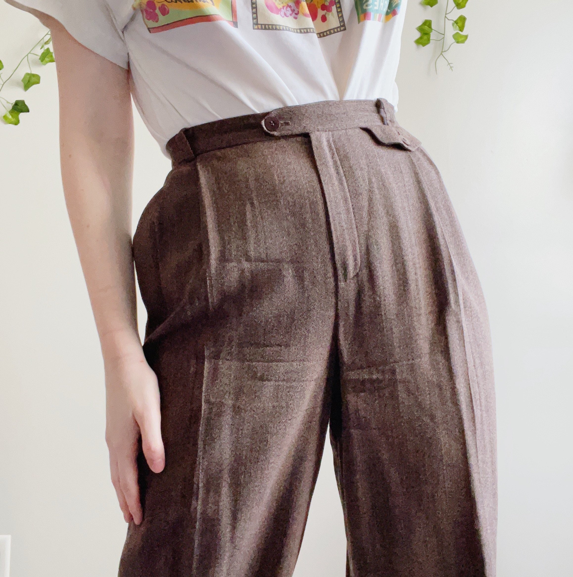 27 Vintage 80s 90s Brown Tweed Trousers Pleated High | Etsy
