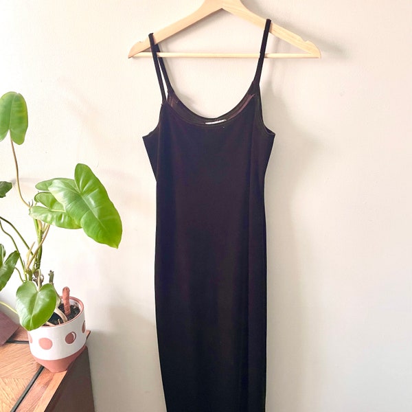 extra small | vintage 90s 80s jump! brand womens velvet chocolate brown slip dress midi maxi beautiful long vintage dress 80s 90s