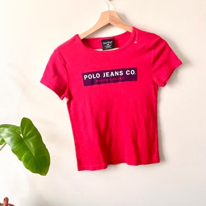 Medium | vintage 00s y2k 90s polo Ralph Lauren red baby tee graphic tee shirt womens shirt sleeve