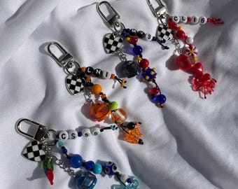 F1 Driver Helmet Keychain: Beaded Formula 1 Bag Charm