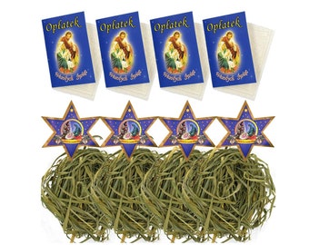 OPLATKI Set of 4 Polish Christmas Wafers with Hay and Carol, Polska Wigilia