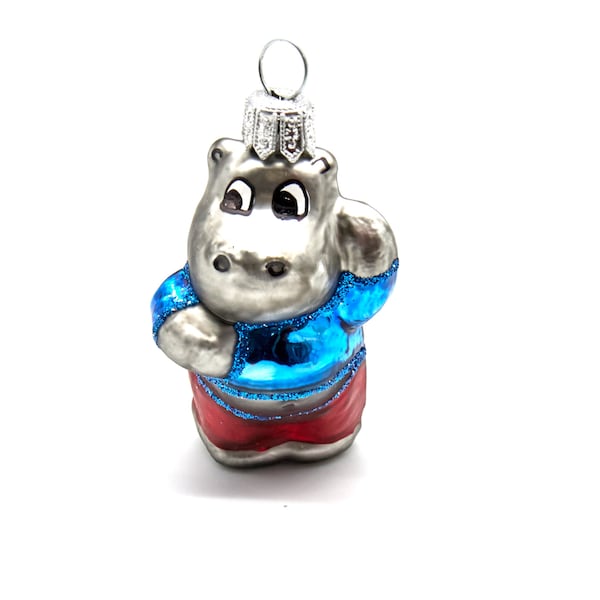 HIPPO GLASS ORNAMENT Christmas Animal Gift Handmade & Hand Painted Poland Polska