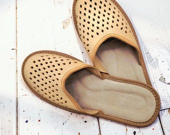 Men's Polish Leather Slippers, Traditional Handmade Pantofle, Lightweight House Shoes