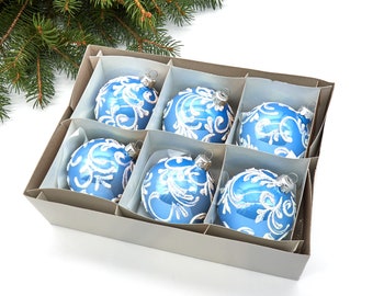Glass Christmas Tree Ornaments, Blue Ornament 80mm/3.15" [6 Pieces] Decorated Balls from Christmas,  Hanging Holiday Decor
