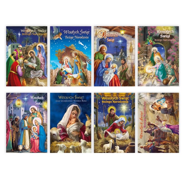 Polish CHRISTMAS CARDS with WAFERS Set of 8 or 25 Religious Cards, Kartki na Boze Narodzenie, Polish Christmas Cards