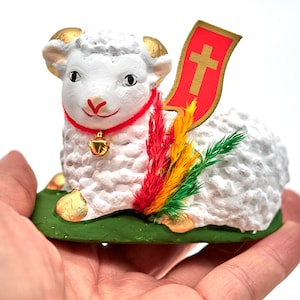 EASTER LAMB FIGURINE, Catholic Gift, Baranek Wielkanocny, Easter Basket Decoration, Polish Traditional Easter Gift
