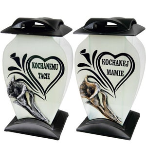 Memorial CANDLE Beloved Dad/Mom 12.5” Tall Engraved CEMETERY Lantern Polski ZNICZ