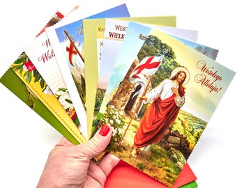 8 Traditional Easter Polish Greeting Cards with Colorful Envelopes