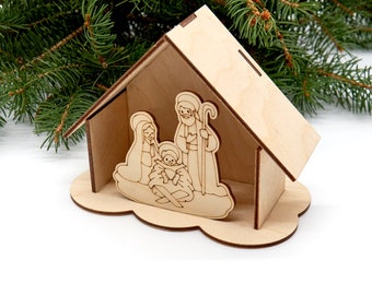 Simple NATIVITY SCENE, Small Nativity Scene, Wooden Nativity Scene