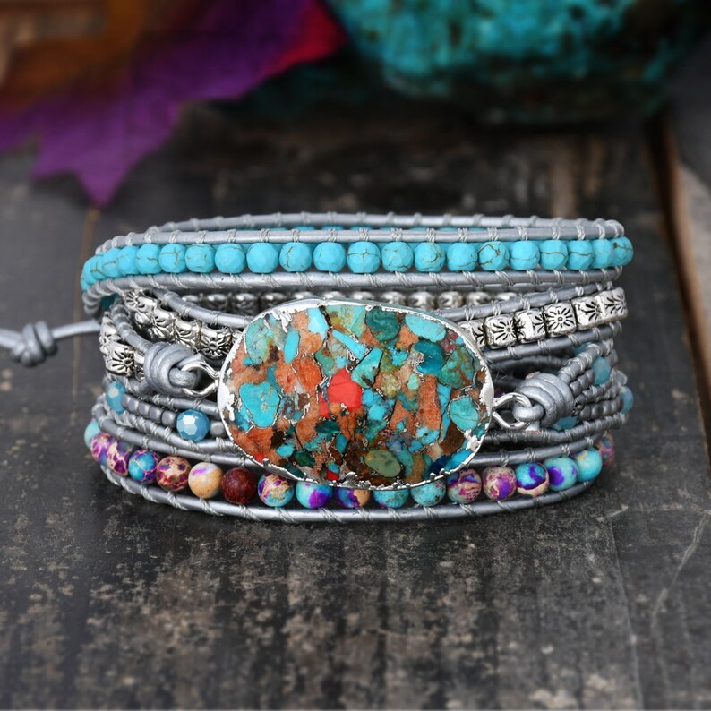 Turquoise Wrap Bracelet Natural Turquoise Beads Bracelet Etsy