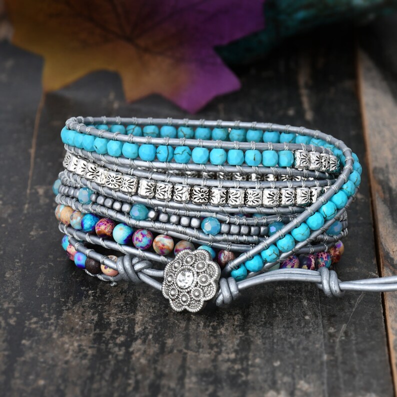 Turquoise Wrap Bracelet Natural Turquoise Beads Bracelet Etsy