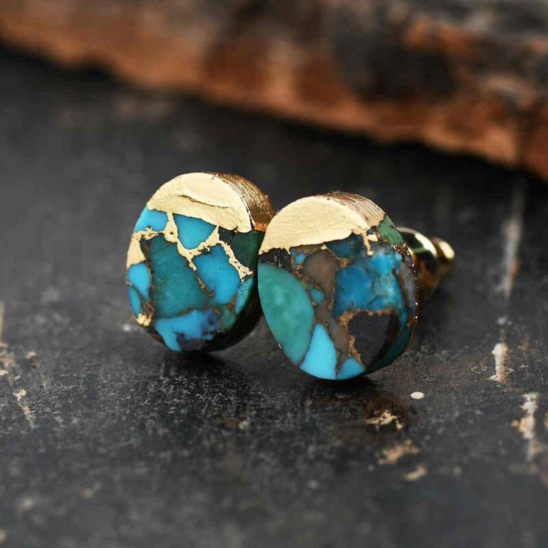 Natural Turquoise Studs, 18k Gold Plated Stud Earring, Healing Gemsto…