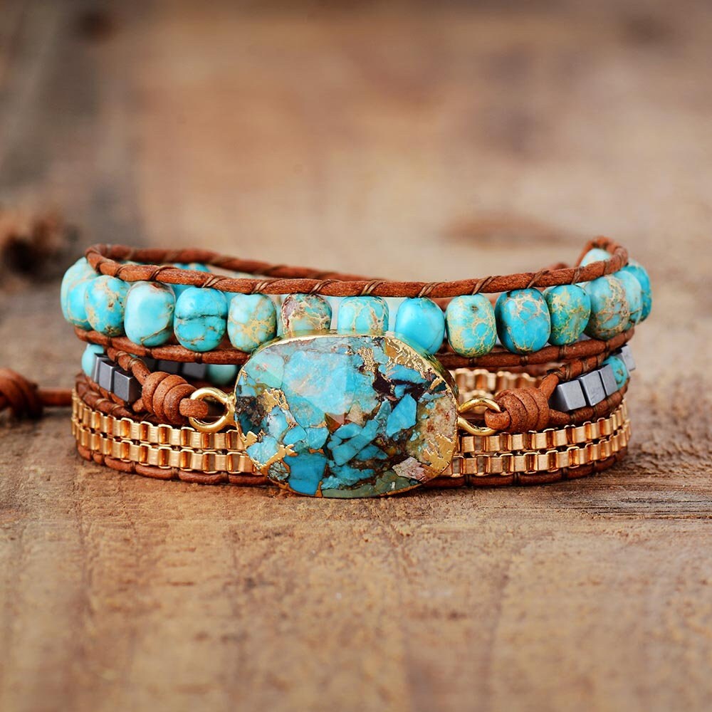 Leather Turquoise Bracelet-Turquoise Gemstone Bracelet-Natural Stone …