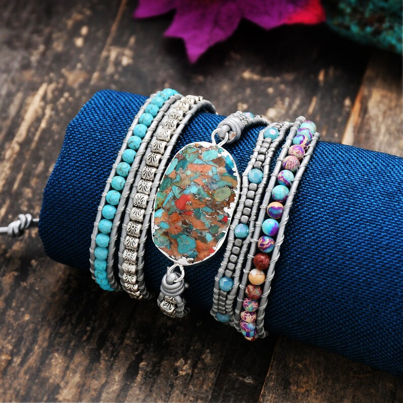 Turquoise Wrap Bracelet Natural Turquoise Beads Bracelet Etsy