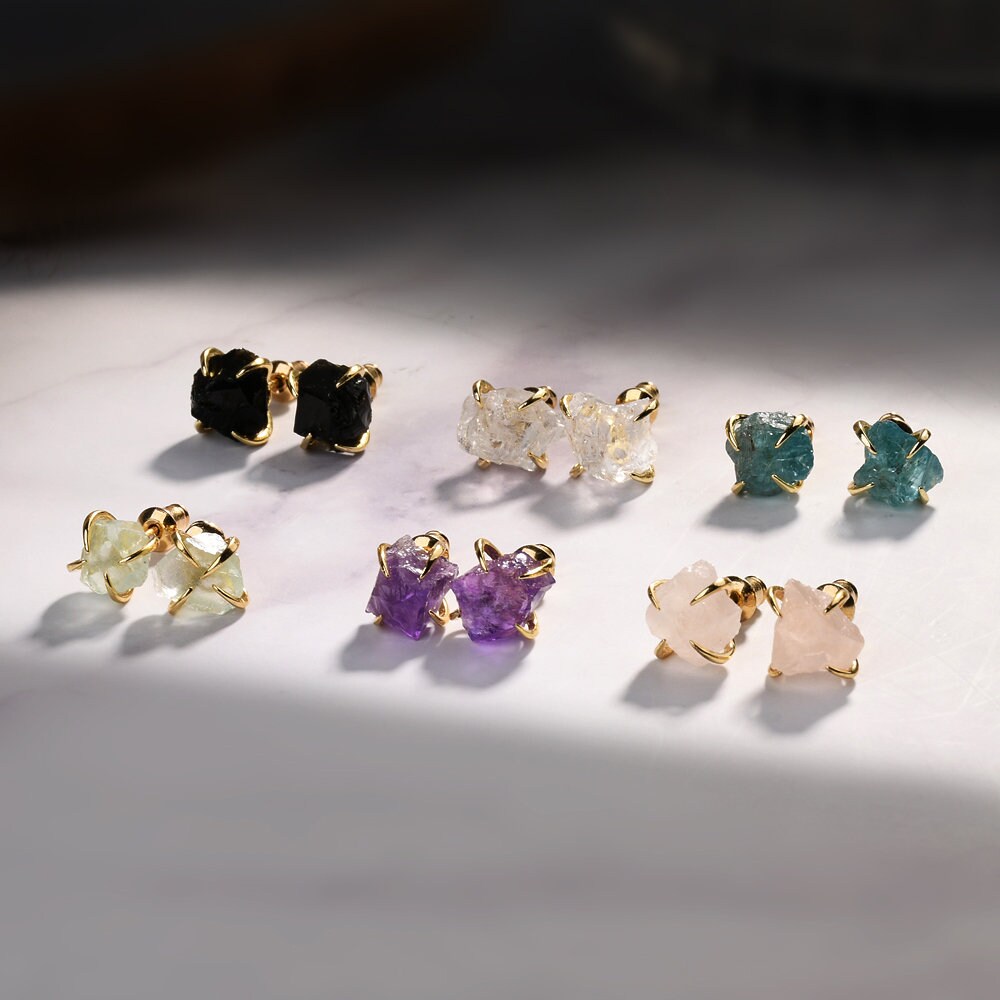 Amethyst Claw Studs, Raw Rose Quartz Gemstone Studs, Healing Crystal …