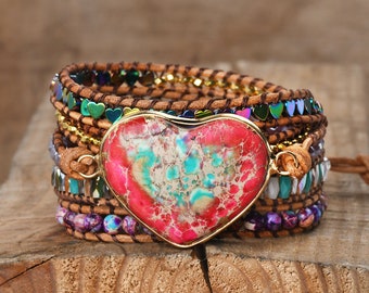 Wrap bracelet Jasper cat eye peace