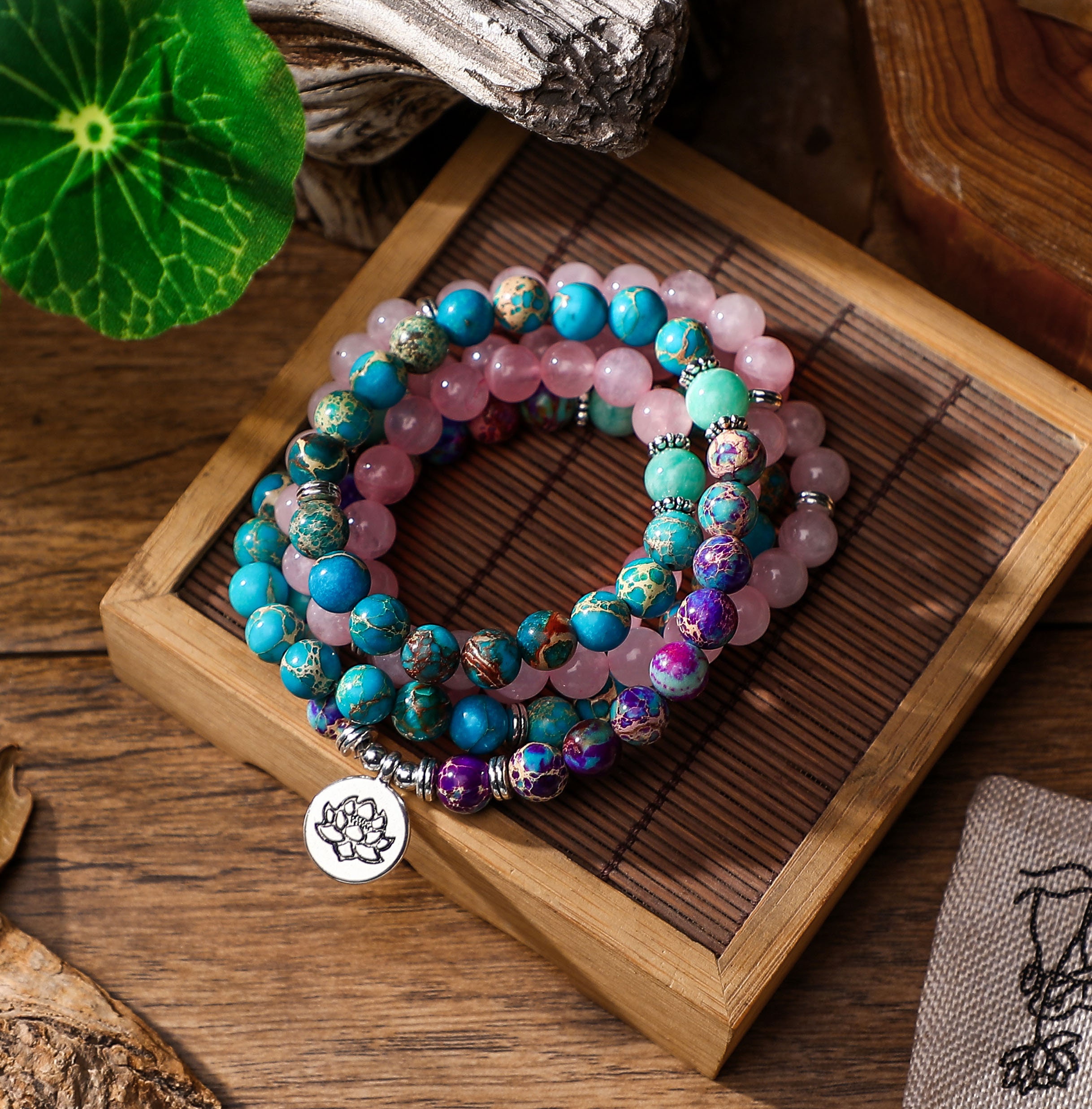 Rose Quartz Healing Bracelet 108 Mala Beads Necklace, Spiritual Prote…