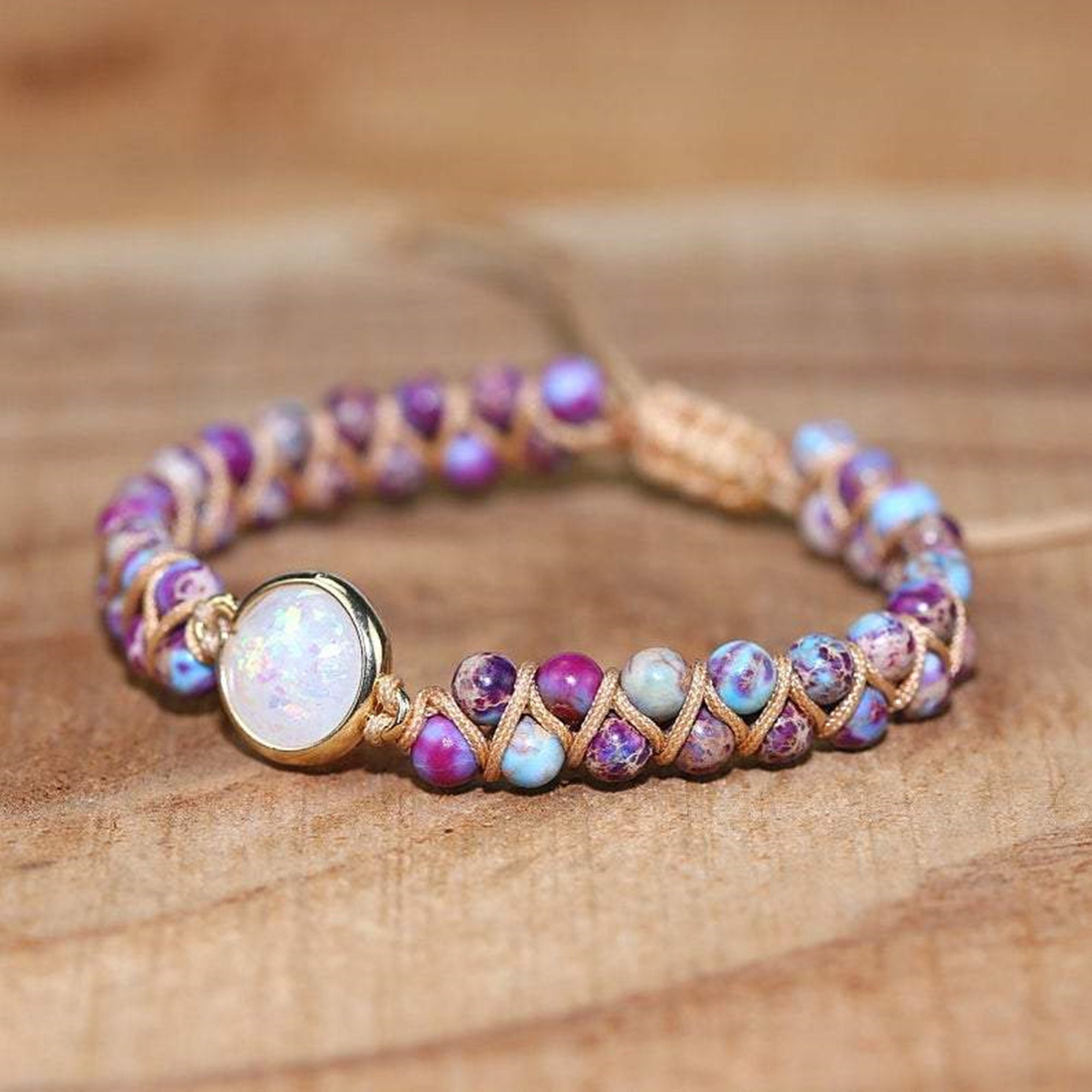 Opal Stone Bracelet, Jasper Slide Bracelet, Opal Adjustable Bracelet,…