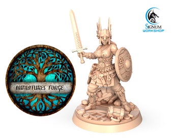 Skagard sword shield maiden miniature - Get EXTRA Wooden RPG engraved BOX!