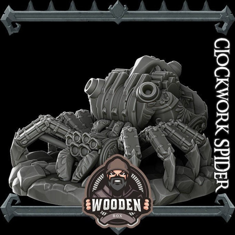 Dungeons and dragons D/&D tabletop miniatures Clockwork spider 50mm base Get FREE Wooden RPG engraved BOX DnD miniatures