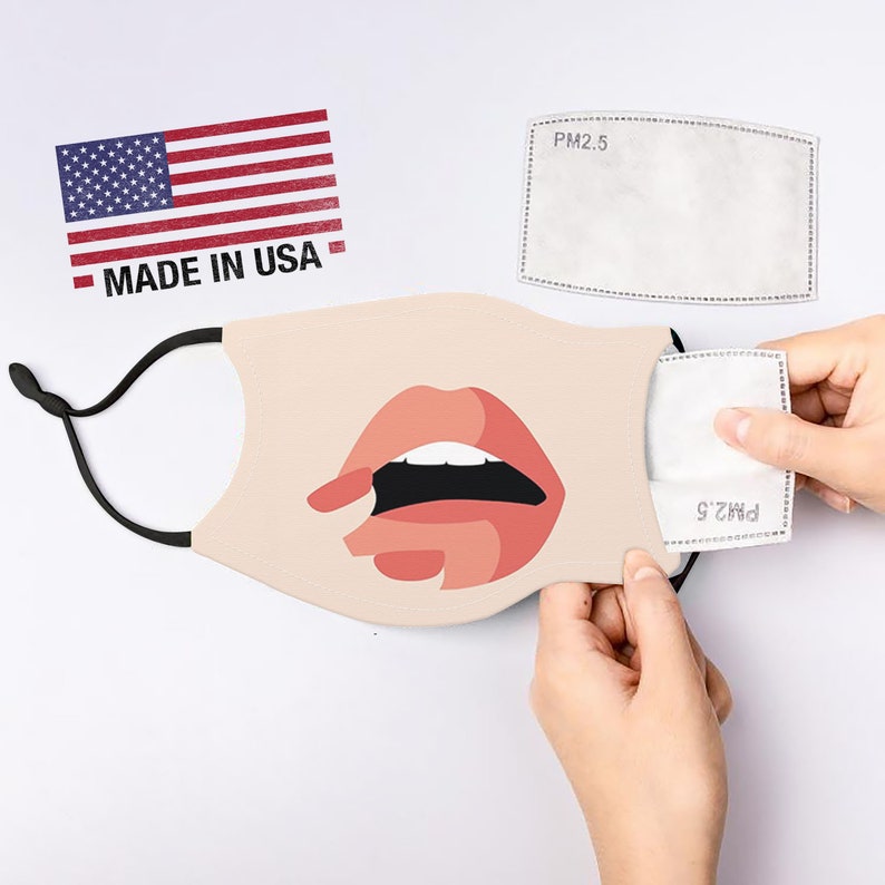 lipstick face mask Adult face mask with filter pocket and image 0