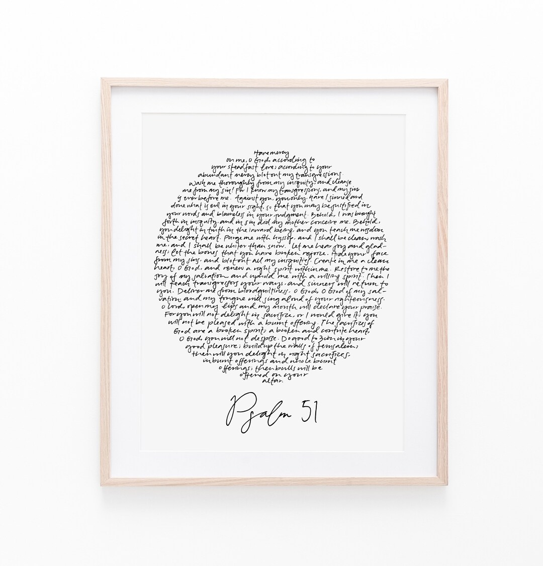 Psalm 51 Handwritten Circle Art Print, Bible Verse Wall Art, Christian ...