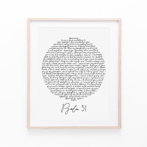 Psalm 51 Handwritten Circle Art Print, Bible Verse Wall Art, Christian Gifts, Scripture Wall Art, Minimalist Home Decor, Handmade Gift