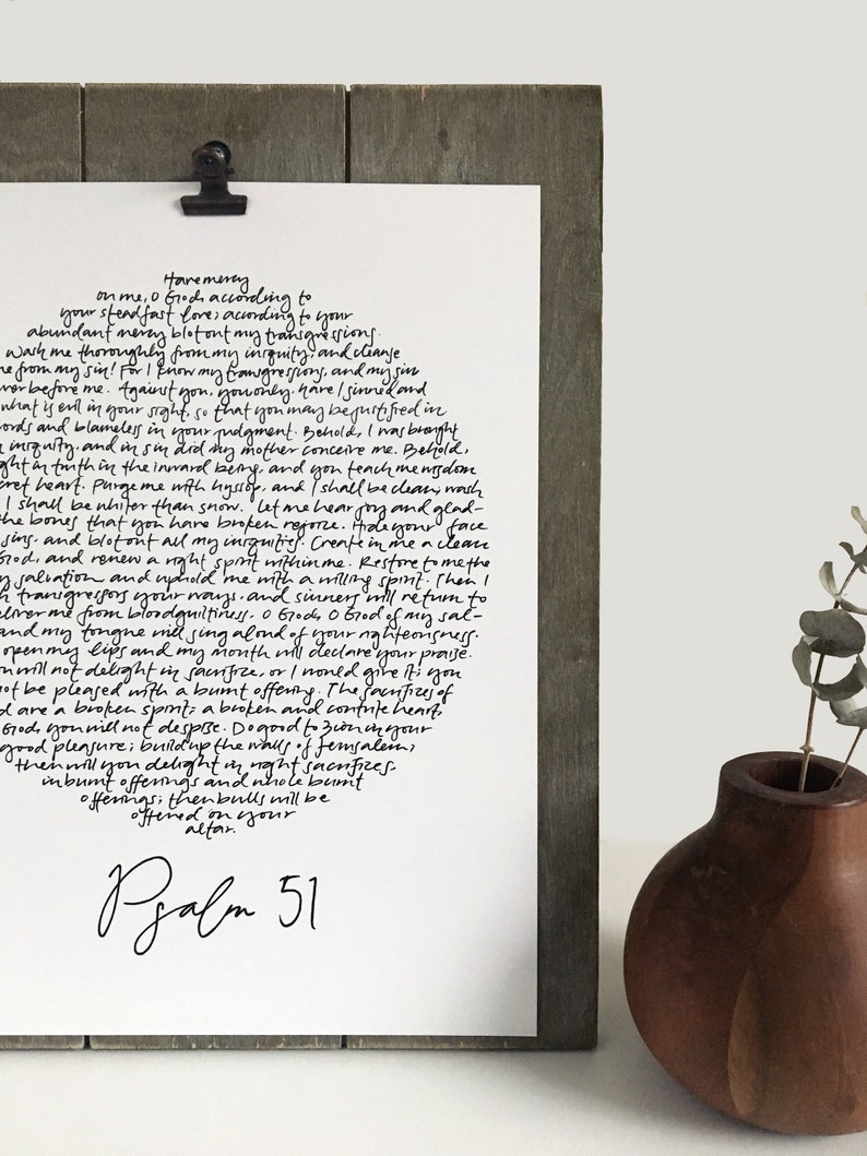Psalm 51 Handwritten Circle Art Print Bible Verse Wall Art | Etsy