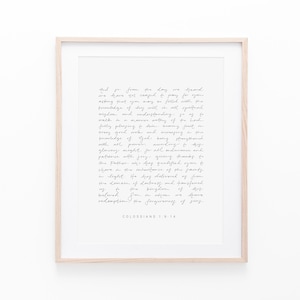 Colossians 1:9-14 Handwritten Art Print, Bible Verse Art Print, Christian Gifts, Scripture Art Print, Minimalist Home Decor, Handmade Gift