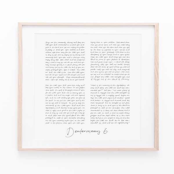 Deuteronomy 6 Handwritten Square Art Print, Bible Verse Wall Art, Christian Gifts, Scripture Wall Art, Minimalist Home Decor, Handmade Gift