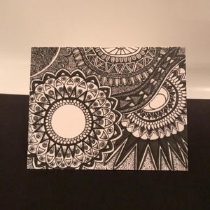 Handgetekende originele blanco kaart met envelop - ingewikkelde zwart-wit wenskaart, bedankt, jubileum: Chronic Hope Creations