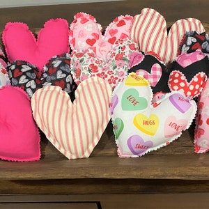 Stuffed Fabric Hearts; Valentines Decor; Tiered Tray Valentines; Valentines Day Fabric Stuffed Hearts