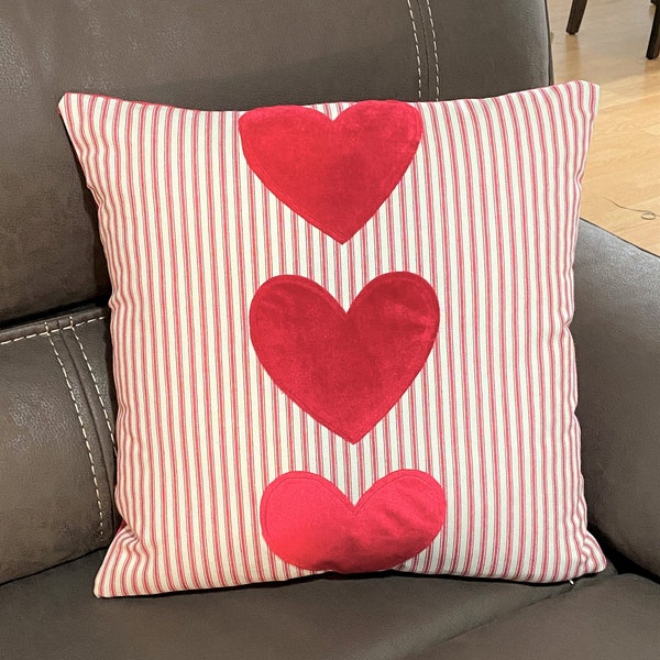 Valentine Heart Pillow Cover, Red Velvet Heart Pillow, Valentines Day Pillow Cover, Valentines Decor