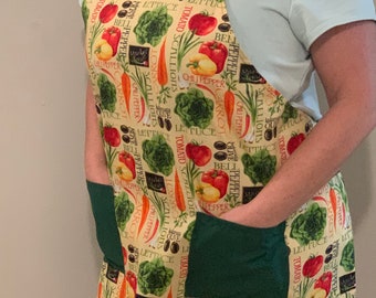 Vegetable Bib Style Apron with 2 front pockets:  Kitchen Bib Apron