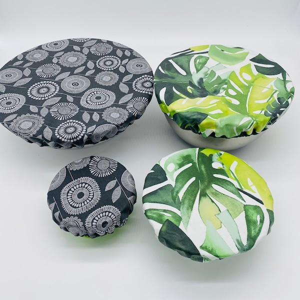 Organic Matte Laminate Reusable Bowl Covers; Elastic Fabric Bowl Covers; Oilcloth Bowl Covers