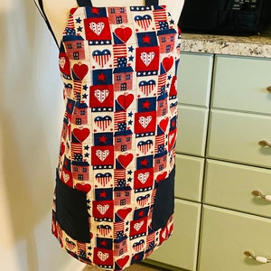 Patriotic Bib Kitchen Apron; Over the neck bib apron; Fourth of July Apron