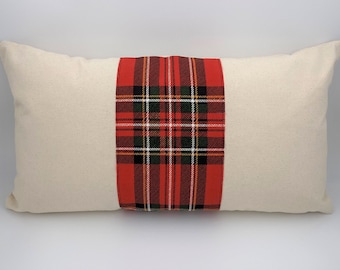 Christmas Pillow Cover with Red Stewart Plaid Center